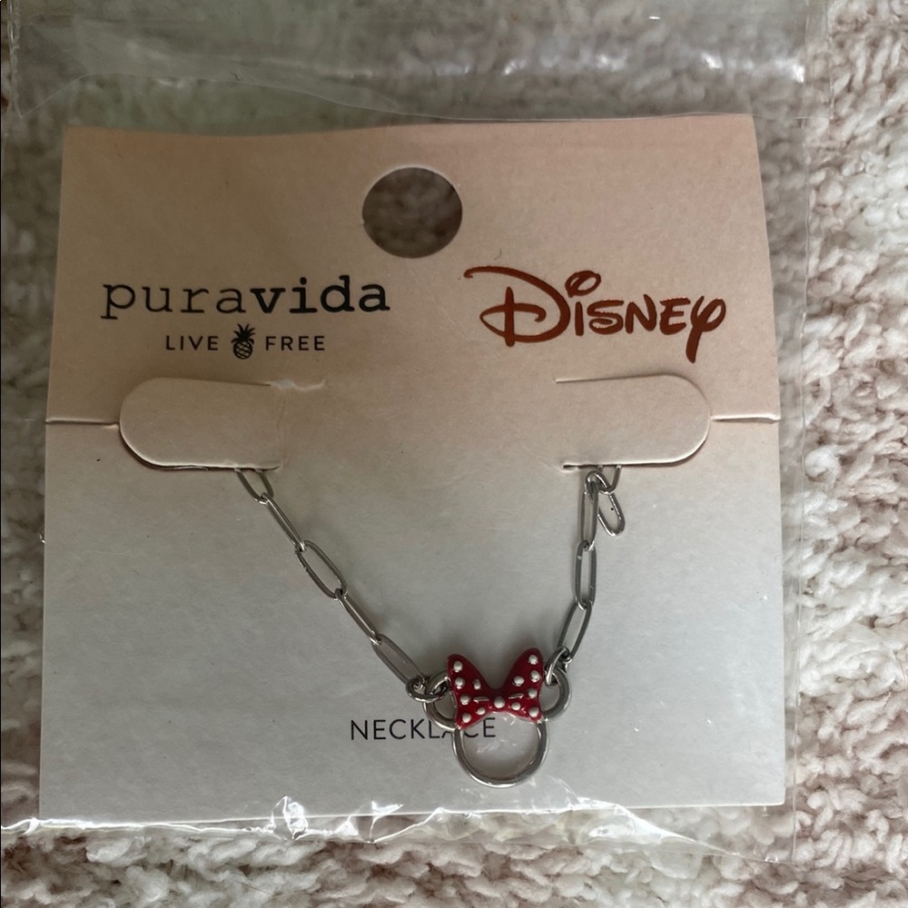 Pura Vida Minnie Mouse Disney Red Bow Jewelry Necklace